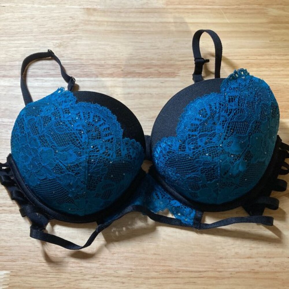 34C La Senza Teal and Black BEYOND SEXY Pushup bra with rhinestones